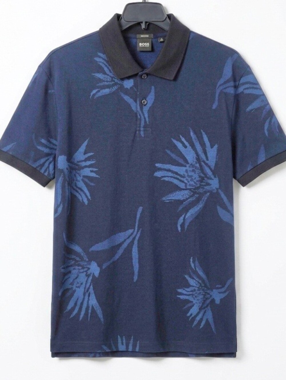 HUGO BOSS NWT Navy Blue Floral Botanical Jacquard Short Sleeve Polo Shirt XL